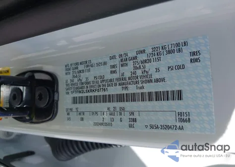 2024 Ford F-150 Stx из США, поврежденный, VIN 1FTFW2L5XRKF07761